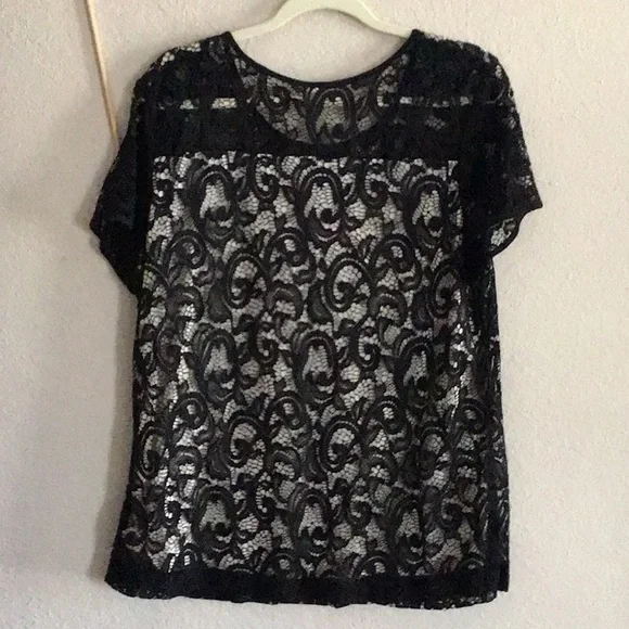 SWEET BLK/WHITE lined lace overlay detail stretch top XL, worn once - Picture 4 of 4